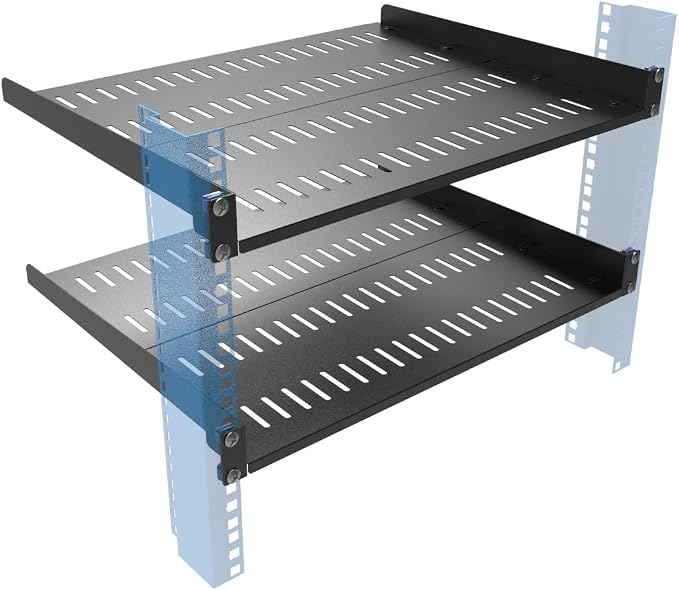 1U Vented Server Rack Shelf Depth Adjustable 14-17", 2 PCS | Metal Cantilever Server Rack Mount Tray for 19 inch Networking Equipments Rack Cabinet, Black (1U14In2PCS)