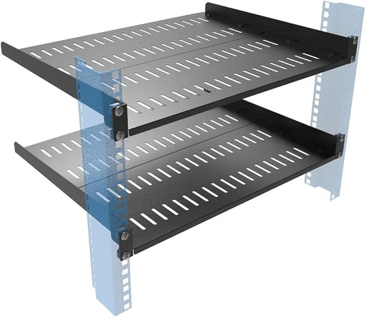 1U Vented Server Rack Shelf Depth Adjustable 14-17", 2 PCS | Metal Cantilever Server Rack Mount Tray for 19 inch Networking Equipments Rack Cabinet, Black (1U14In2PCS)