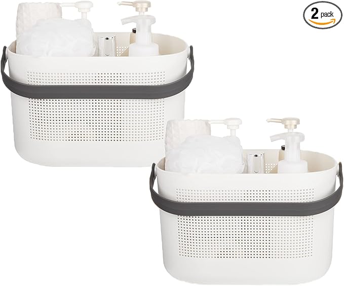 Plastic Protable Shower Caddy Basket, Storage Organizer, Grey, 2 Pack | Bottom Drain Holes, Keep Dry, Sturdy and Durable, Easy to Carry for Bathroom, Kitchen, Dorm Room, RV, College