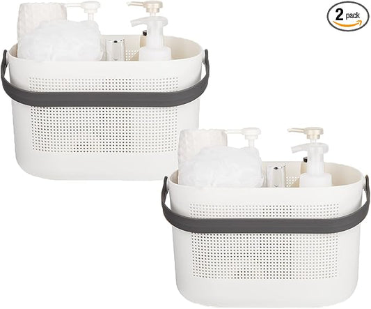 Plastic Protable Shower Caddy Basket, Storage Organizer, Grey, 2 Pack | Bottom Drain Holes, Keep Dry, Sturdy and Durable, Easy to Carry for Bathroom, Kitchen, Dorm Room, RV, College