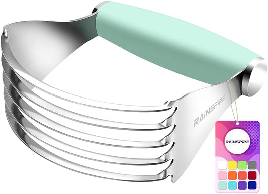 Rainspire XL Pastry Cutter For Baking, Heavy Duty Pastry Blender Stainless Steel, Thick Sharp Blades Dough Blender, Dough Cutter Butter Cutter Pastry for Easy Mixing, Dishwasher Safe (Mint Green)