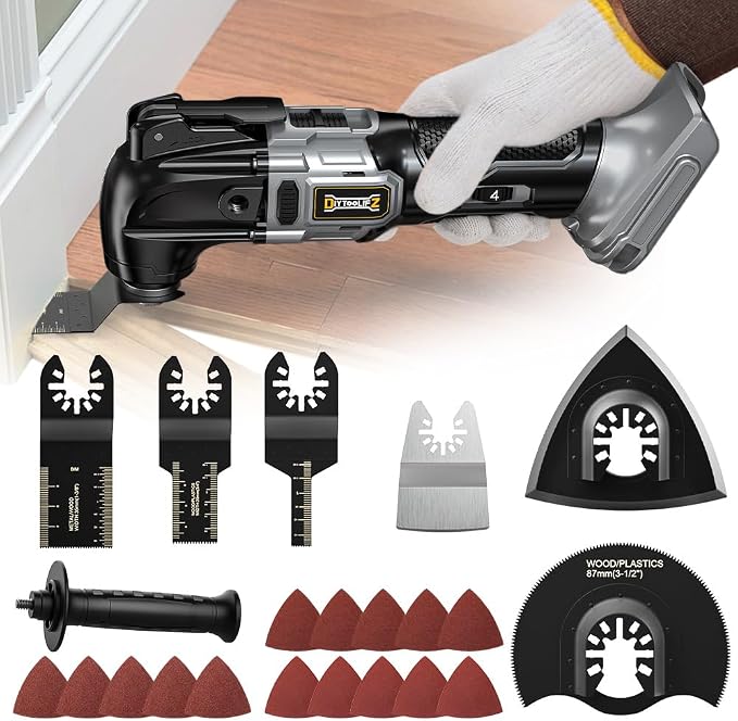 DIYtoolifz Cordless Oscillating Tool Compatible with Dewalt 20V Battery, 6 Variable Speed Brushless-Motor Oscillating Multi Kit for Cutting Wood Drywall Nails Remove Grout & Sanding(Tool Only)