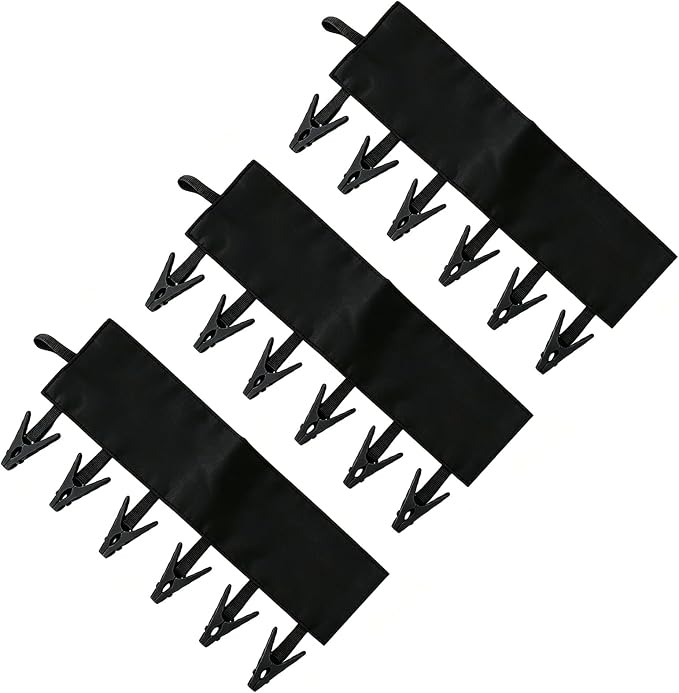 Mini Clothespins Travel Hangers 3 Pack All Black, Foldable Portable Clothes Hangers with 6 Non-Slip Clips for Socks Swimsuit Towel Drying, Ideal for Cruise Dorm Camping Travel Essentials
