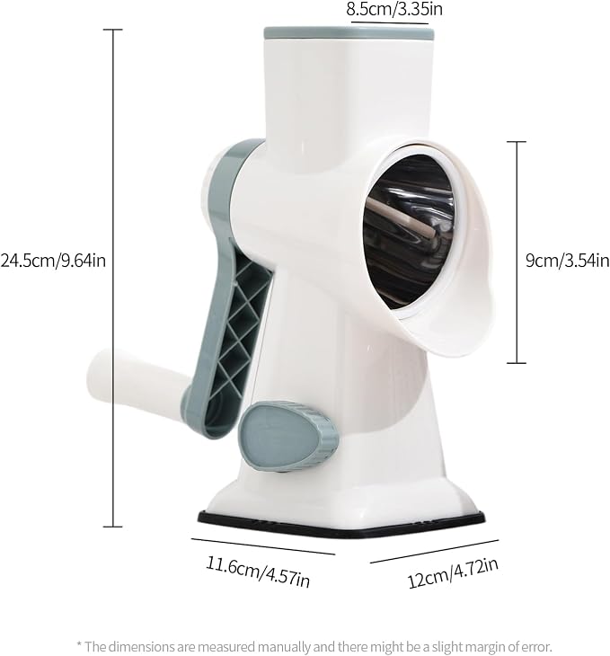 Rotary Cheese Grater Manual Hand Crank 3-in-1 Vegetable Shredder | Finger-safe design, stainless steel drums, suction base. Perfect for cheese, vegetables, nuts & chocolate. Easy to clean