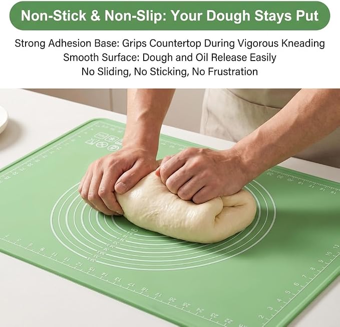 Silicone Baking Mat, 28" x 20", Extra Thick Non Slip Pastry Mat with Measurements, Food Grade Dough Rolling Mat with Raised Edge and Scraper for Bread Pizza