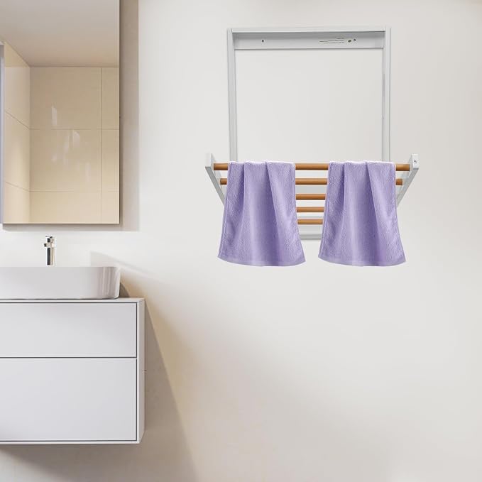 Wall Mounted Clothes Drying Rack, Folding Laundry Drying Rack with 5 Wooden Rods, 11LBS Capacity Retractable Clothes Airer for Bathroom Laundry Room Balcony