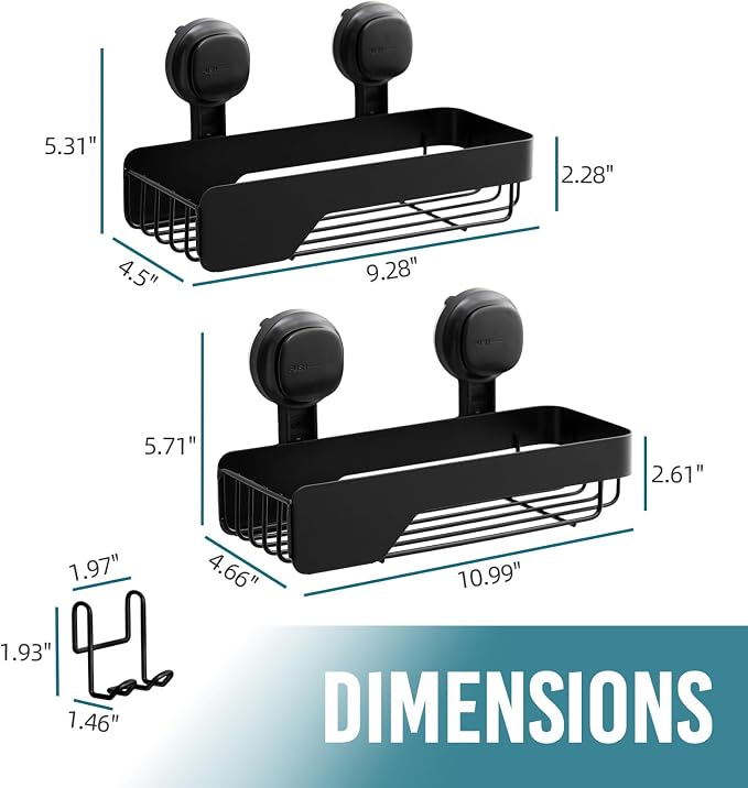 TAILI Shower Caddy Suction Cup Stainless Steel Rustproof Shower Shelves, No Drilling Wall Mounted Basket, Upgraded Removable Suction Cup Bathroom,Visible indicator Black 2pack