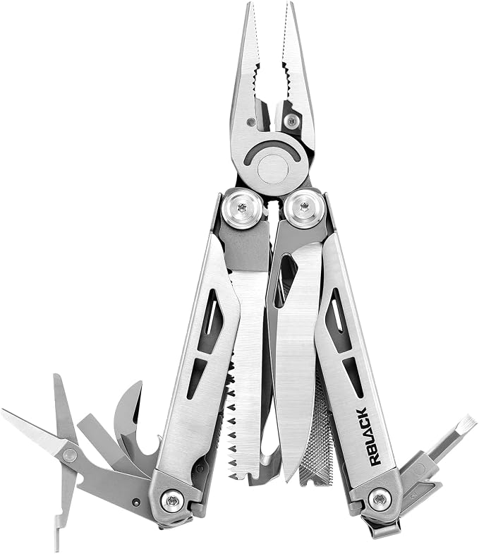 Pro-Grade 21-in-1 Multitool with Pliers & Tungsten Carbide Cutters | Spring-Assisted Scissors, Window Breaker, Serrated Blade – Heavy-Duty EDC for Emergency, Hunting, Fishing, DIY, Satin Finish