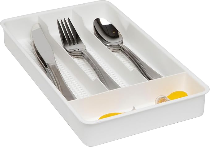 Dial Industries Small Utensil Silverware Kitchen Drawer Organizer, White | Keeps forks, spoons and flatware neatly separated, Compact fit for shallow drawers, Great for RVs, campers or everyday use
