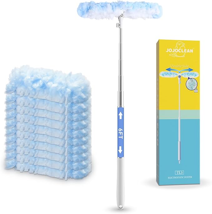 6 ft Extendable Duster Handle with 10 Refills, Compatible with Swiffer, Disposable Microfiber Dusting Pads for Home Cleaning, Ceiling, Fan, Window, Hard-to-Reach Areas