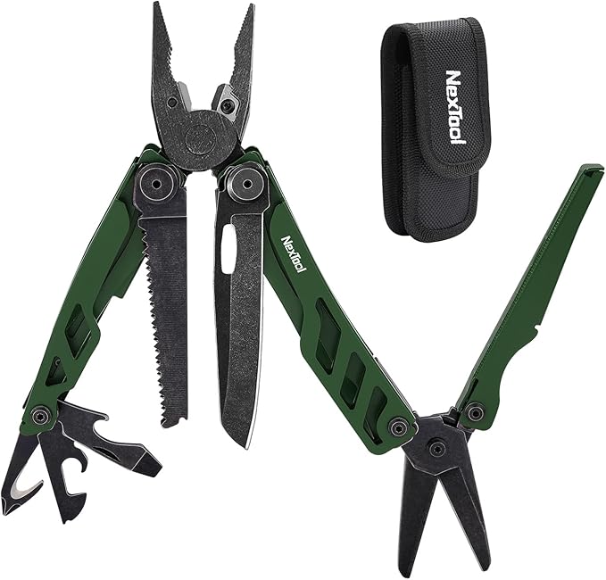 NexTool Flagship Pro Multitool Pliers with Full-size Scissors (Green) | 16-in-1 Multi-tool, Safety Locking, Replaceable YG8 wire cutters, Tool for Camping, Survival, Fishing, Repair, Gifts for Men