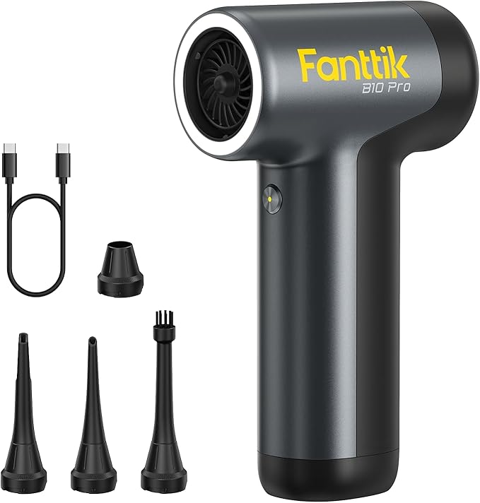 Fanttik B10 Pro Electric Air Duster (Grey) | 110,000RPM Brushless Motor, One-Tap Booster, 3-Speed Adjustable Control for PC, Keyboard & Electronics