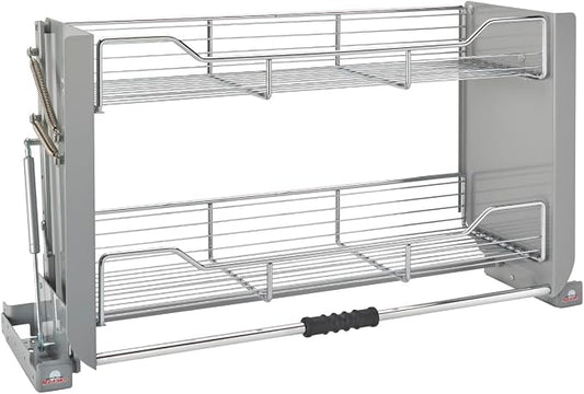 Rev-A-Shelf 36" Pull-Down Heavy-Duty Shelf Organizer for Tall Kitchen/Bathroom Cabinets, Dual Tier Wall Mounted Pantry Storage, Chrome, 5PD-36CRN