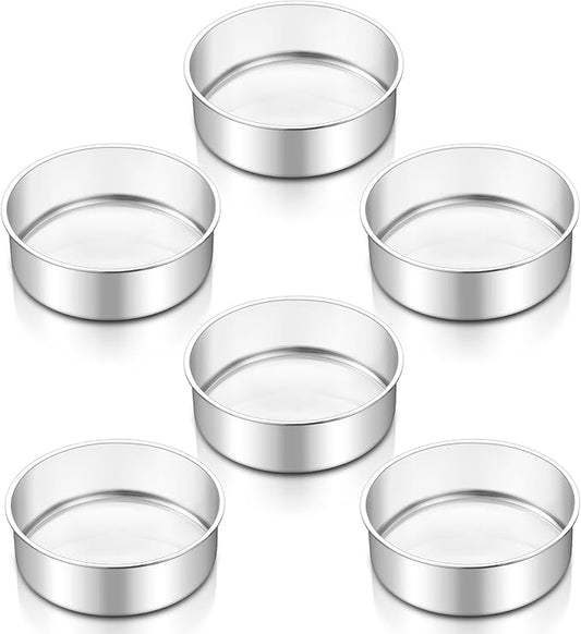TeamFar 6 Inch Cake Pan, 6 Pcs Cake Pan Set Round Baking Pan Stainless Steel for Baking Steaming Serving, Fit in Oven Pressure Cooker Air Fryer, Healthy & Heavy Duty, Easy Clean & Dishwasher Safe