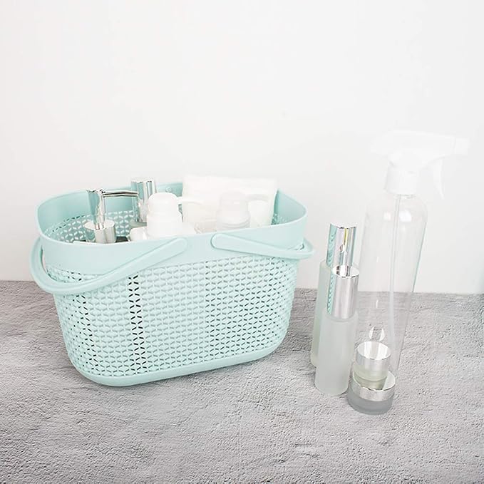 Plastic Protable Shower Caddy Basket, Storage Organizer with Handle, Blue | Bottom Drain Holes, Keep Dry, Sturdy and Durable, Easy to Carry for Bathroom, Kitchen, Dorm Room, RV, College