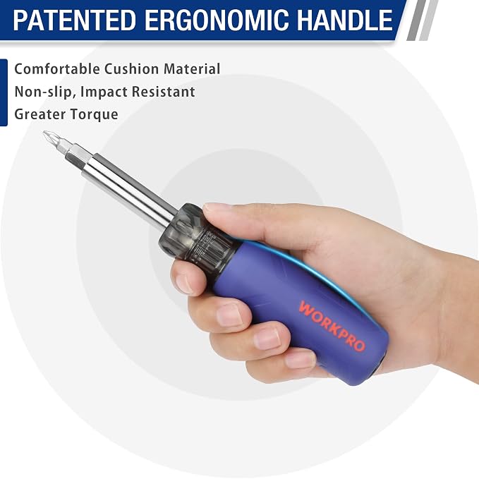 WORKPRO 11-in-1 Screwdriver/Nut Driver Set Tool Comfort Grip, All in One Multi-bit, Portable Screw-driver, 8 Bits (Philips/Slotted/Torx/Square), 3 Nut Driver Sizes