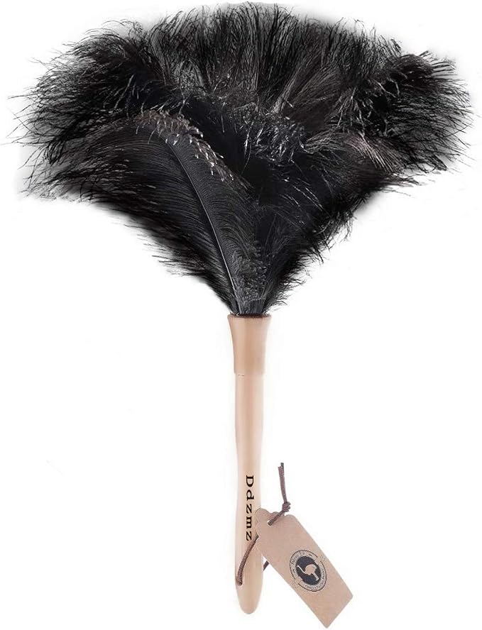 DDZMZ Ostrich Feather Duster for Cleaning with Natural Fluffy,16",Black | Genuine Natural Fluffy,Reusable and Washable,Gentle on Delicate Surfaces,for Home,Furniture,Desk