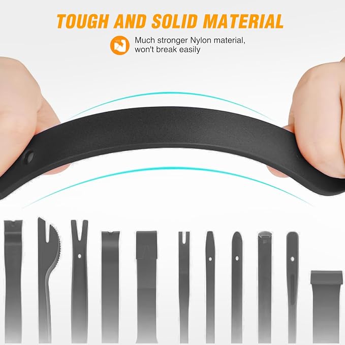 GOOACC 13PCS Nylon Trim Removal Tool Set | for Bumper Fastener Rivet Clips Car Door Clip Panel Audio Video Dashboard Dismantle Black