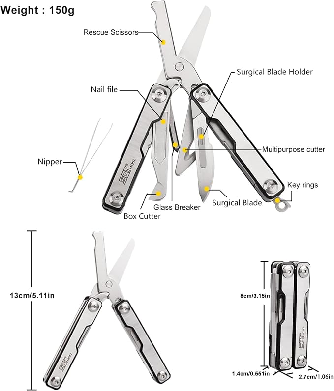 SQT2052 9-in-1 Multitool - Foldable, Professional Multitool for Men, DIY, Outdoor Camping, Home Repairs, Survival Kit, Hiking, Fishing, Emergency Use, Compact & Durable, Ideal Gift for Men