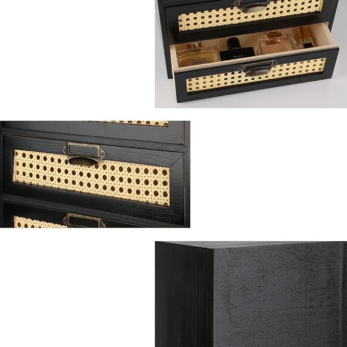 GoooodGIFT Wooden Drawers Large Wooden Box with Drawer, Black | 4 Drawer Wood Storage Box , Vintage Desktop Organizer with Drawers, Desk Organizers for Library Card Catalog Cabinet