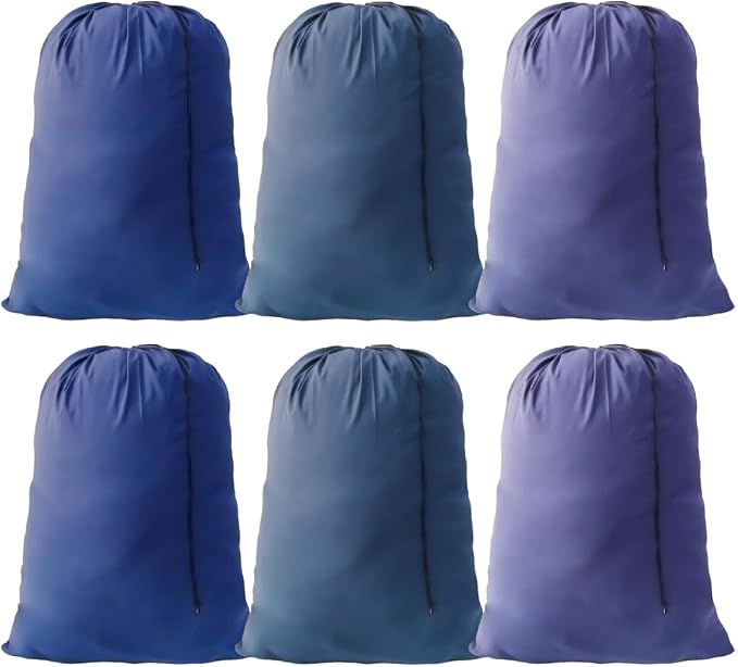 Extra Large Laundry Bag, Blue, 6 Pack, 30"x40" | Heavy Duty, Drawstring Closure, Bulk Dirty Clothes Organizer, For Family, College Dorm, Sports Team, Home & Travel