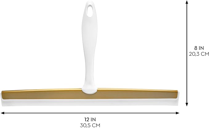 iDesign Bathroom Shower Squeegee, White/Soft Brass | Wall Hook Included