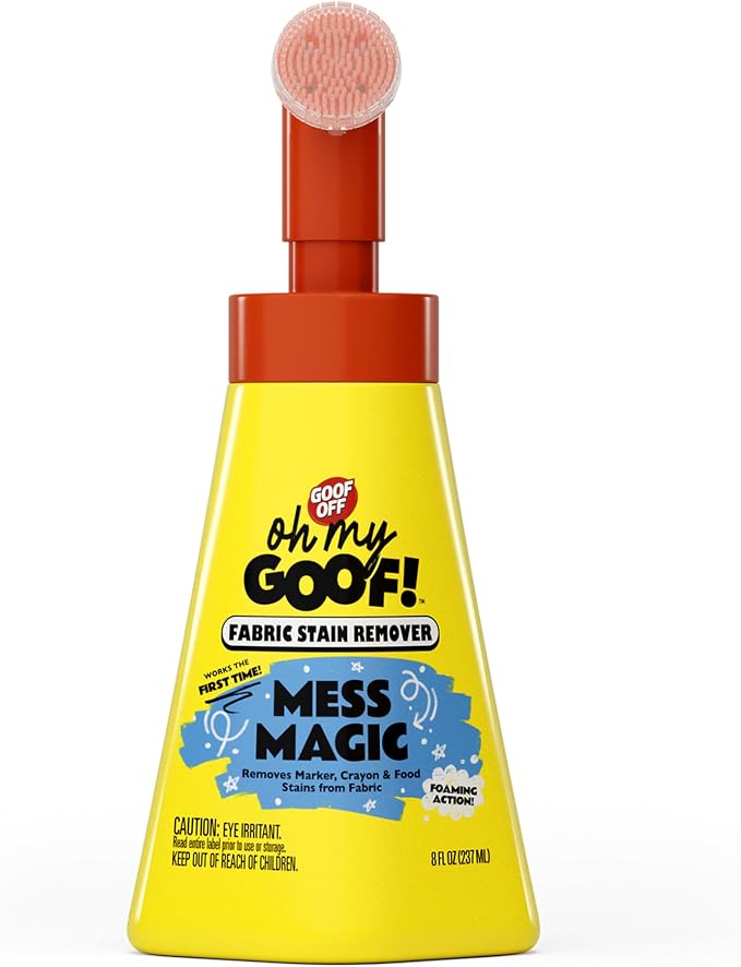 oh my GOOF! Mess Magic Fabric Stain Remover, 8 oz. Foam Stain Remover with Built-In Silicone Scrubber, Helps Remove Food, Marker, Crayon and Ink Marks