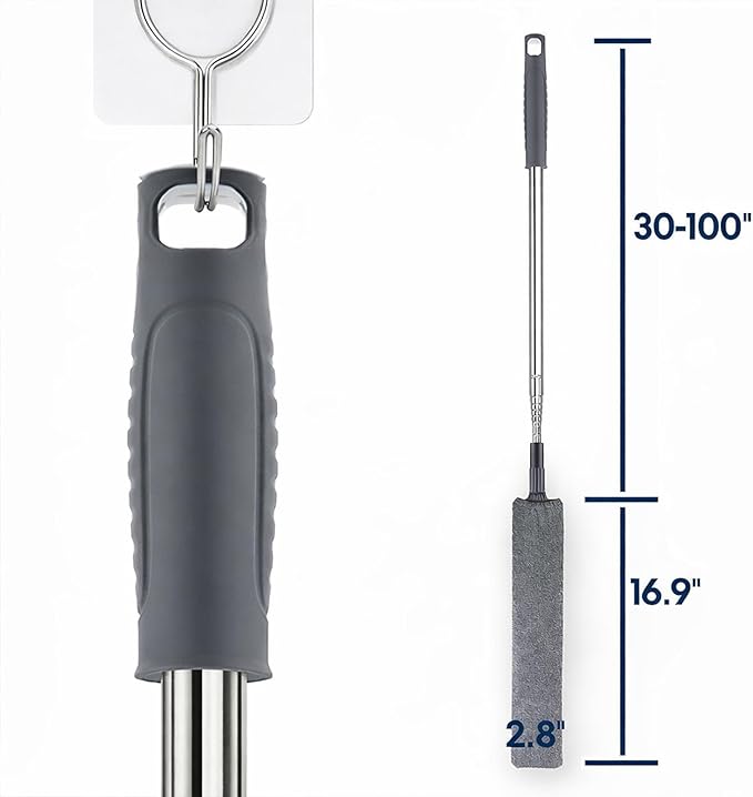 Retractable Gap Dust Cleaner with Extension Pole, Cleaning Tools with 3 Microfiber Dusting Cloths, Extendable Long Handle Duster for Cleaning Under Refrigerator Furniture Appliance