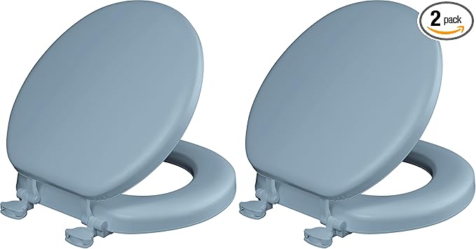 Mayfair Padded Toilet Seat, Cushioned Soft Vinyl over Wood Core Seat, Secure Hinges, Easy Clean, Made in USA, Round, Sky Blue (Pack of 2)