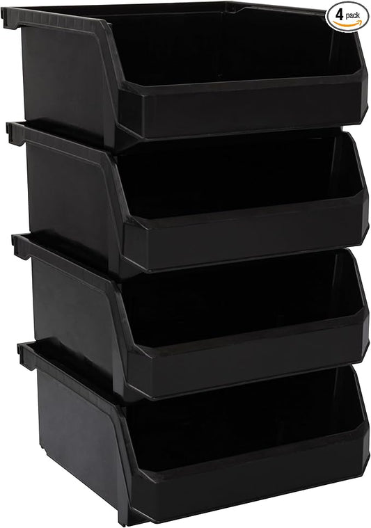 ReadySpace Plastic Containers for Organizing and Storage Bins for Drawers, Desks, Office Organization, and Garage, Stackable Bins, Medium-Wide (5" x 11" x 11"), 4-Pack, Black
