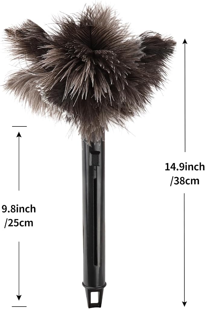 Retractable Feather Duster-Genuine Ostrich Feathers,Anti-Static,Reusable Eco-Friendly Handheld Cleaning for Keyboard,Home,Car,Office(10 to 15 Inches) 2 Pack
