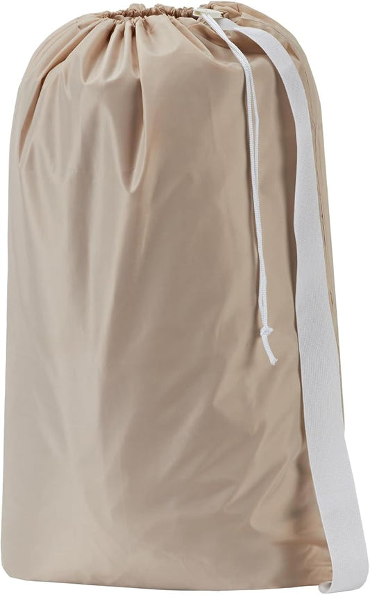 HOMEST XL Nylon Laundry Bag with Strap, Large Dirty Clothes Organizer, Easy Fit a Laundry Hamper or Basket, Can Carry Up to 4 Loads of Laundry, Beige | Heavy-duty nylon material supports bulky garments and daily transport between baskets and storage ar...