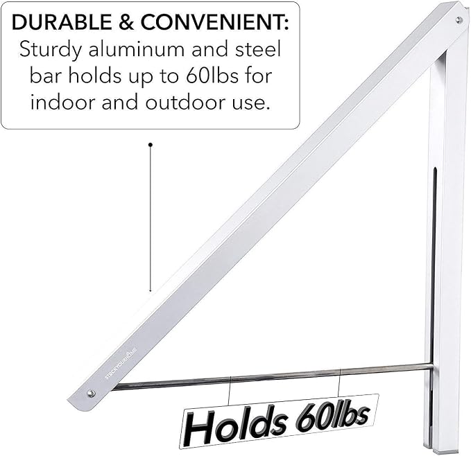 Single Foldable Clothing Rack, Wall-Mounted Retractable Clothes Hanger for Laundry Dryer Room, Hanging Drying Rod, Small Collapsible Folding Garment Racks, Dorm Accessories (White)