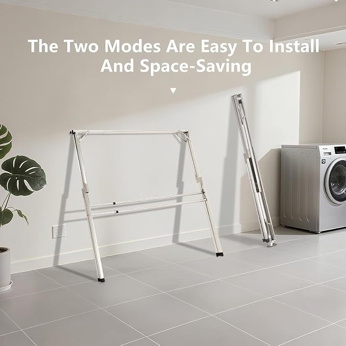 shengshi 79in Foldable Clothes Drying Rack,3 Additional Reinforcement Bars | Heavy Duty Stainless Steel Laundry Drying Rack Indoor Outdoor, Adjustable Length Clothes Rack with 20 Windproof Hooks