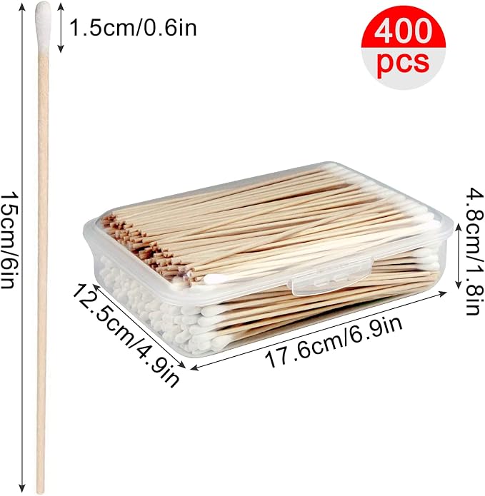 6 Inch Long Cotton Swabs, Pointed or Round Tips for Cleaning | Pointed, Round, and Mixed-Tip Cotton Swab Options with 6 Inch Wooden Handles for Firearm, Electronics, Craft, and Tasks