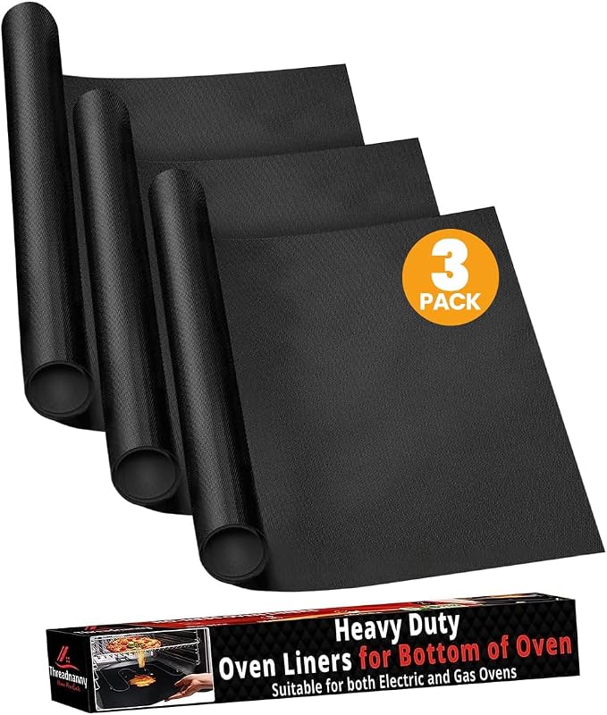 3 Pack Oven Liners for Bottom of Oven, 17"x25" Large Heavy Duty Non-Stick Teflon Mat, Resistant 500°F, BPA & PFOA Free, Reusable for Electric Gas Toaster Microwave Ovens & Grills, Spill Guard