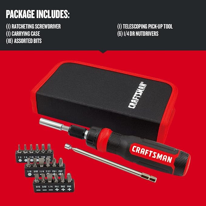 CRAFTSMAN Ratcheting Screwdriver, Multibit Set, 26-Piece (CMHT68001)