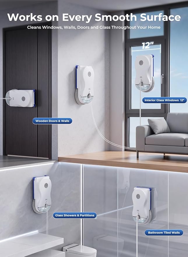 HUTT Window Cleaning Robot, 6500Pa Strong Suction Robot Window Cleaner with World-First Round-Square Dual-Stage Cleaning, Ultrasonic Dual Spray, Edge Cleaning & Corner Coverag, 30Min Backup Protection