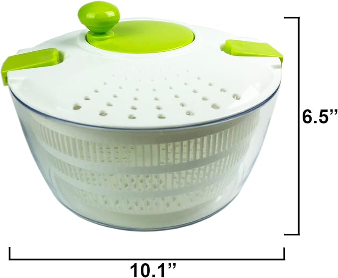 Huji Multifunctional Large Salad Spinner (4 Quarts) and Mandoline Set – 5 Blade Slicer, Drainer, Tosser, Vegetable Dryer with a Pouring Spout
