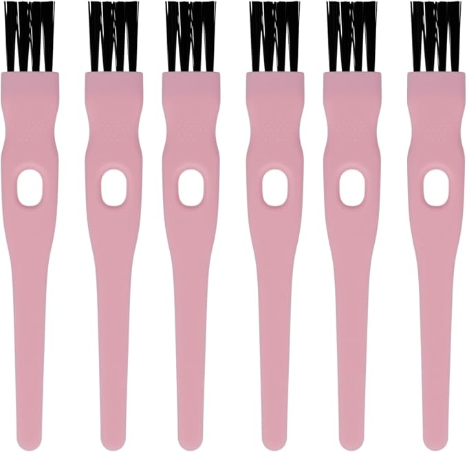 Mini Cleaning Brushes, 6 Pack Nylon Detail Brushes, 4.3 Inch (Pink) | Nylon Bristles, Pink Handles, For Shavers, Razor Heads, Trimmers, Mug Lids, Keyboards, Small Crevices