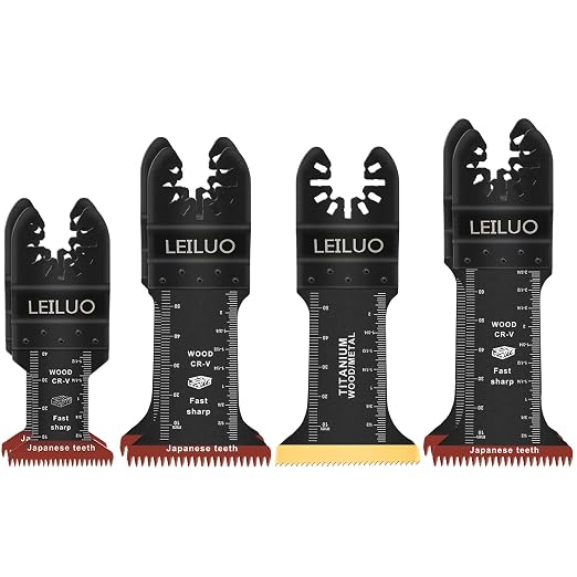 7 Pcs Universal Oscillating Saw Blades Extra Long Japanese Tooth & Titanium Multitool Blades for Wood with Nails Plunge Cut Oscillating Tool Blades Fit DeWalt Makita Milwaukee and More