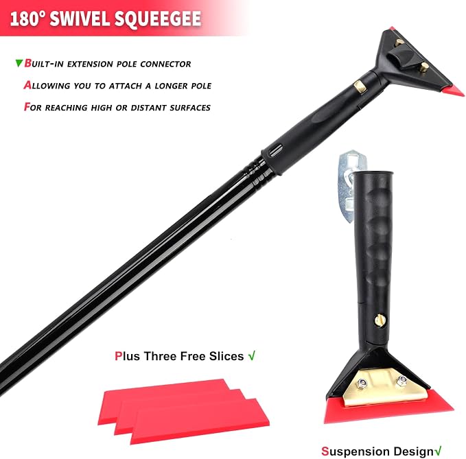 EHDIS Small Window Squeegee for Tinting/Cleaning with 3 Replacement Blades | Flexible Rubber Blade for Tight Spaces Shower Doors, Mirrors, Auto Glass, and Windows Film Installing and Washing