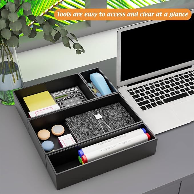 Black Bamboo Drawer Organizer - Silverware&Utensil Holder Organizer for Kitchen Drawers, Multi-Use Drawer Dividers Boxes for Bathroom Counter，Cabinet, Garage, Office Desk, Makeup, Jewelry (9"6"2.5") | Silverware Cutlery Utensil Tray, Multi-Use Drawer D...