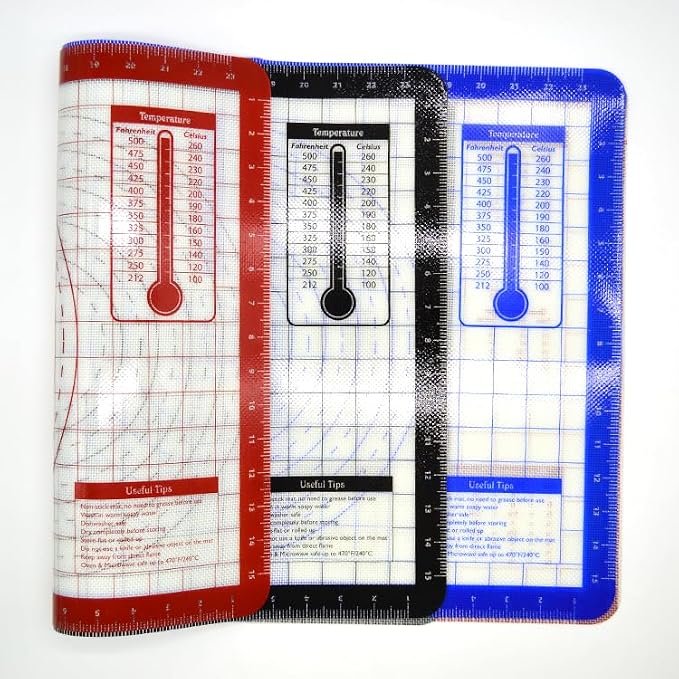 4 Pack Full Size 24.5"x16.4" Silicone Baking Mat with Measurements for Oven Baking 450F (Red), Non-Stick Food Safe Dough Pie Fondant Oven Liner, Extra Thick 0.7MM 24GA