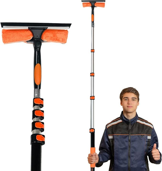 Buyplus 26Ft High Reach Squeegee for Window Cleaning Kit with 5 to 20 Foot Extension Pole, Extendable Window Cleaner Squeegee, Telescopic Window Washing Kit for Indoor/Outdoor High Window