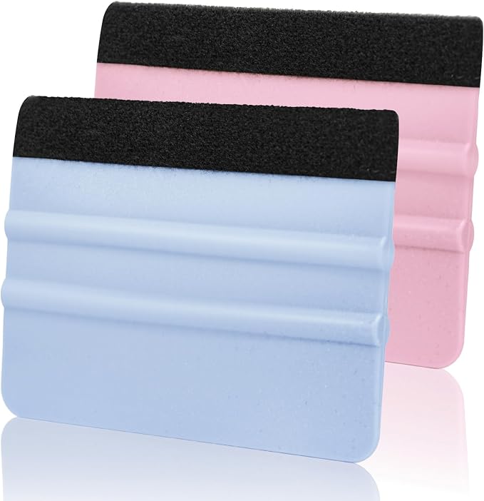 AMZDEPOT Squeegee for Vinyl, 4 Inch, SkyBlue and Pink, 2 Pcs | Extra 2 Felt Replacements, Car Wrap, Craft Sign Making, DIY Crafting, Window