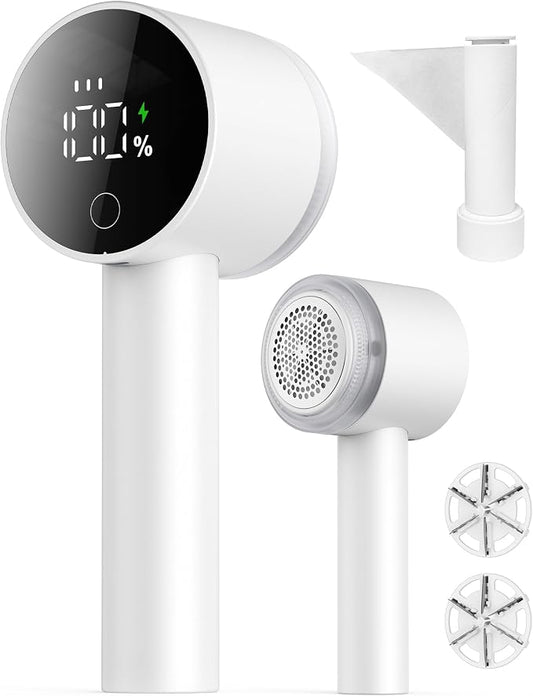 Fabric Shaver, 2 in 1 Rechargeable Sweater Shaver with Lint Roller, Magnetic Cap, Digital Display, 2 Extra Blades, Defuzzer for Clothing Furniture Couch