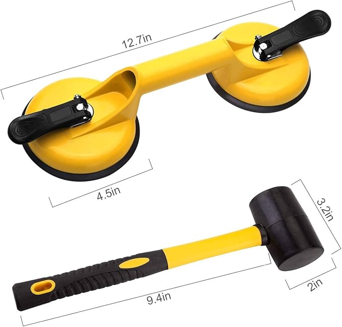 FCHO Floor Gap Fixer Tool for Laminate Floor Gap Repair Include Suction Cup and Mallet (Can't use on scraped surface floor)-Yellow Kit | Vinyl Floor Gap Repair Tool With Suction Cup Mallet Can't use on scraped surface floor, Smooth Surface Use
