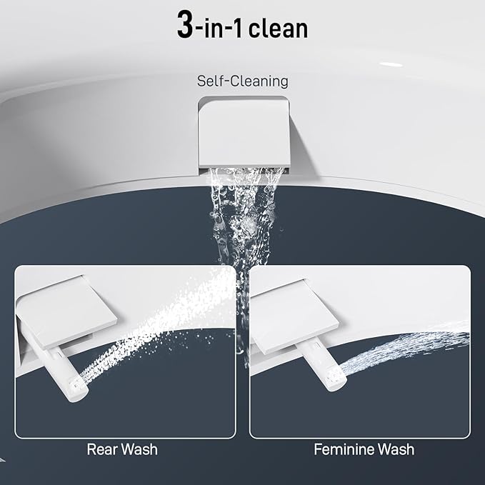 BIGCOW Raised Toilet Seat with Bidet - Elongated, Soft Close, 3" Height - Dual Nozzle (Frontal & Rear Wash) with Adjustable Cold Water Pressure and Stainless Steel Inlet (Elongated)