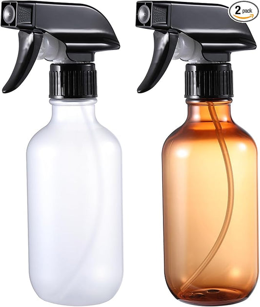 GearTrust Water Spray Bottle for Hair, Small Squirt Bottle Amber & Frosted Clear, 10.1 oz Refillable Empty Mister Spray Bottles with Adjustable Mist/Stream for Hair, Plant, Pet, Cleaning, Cooking